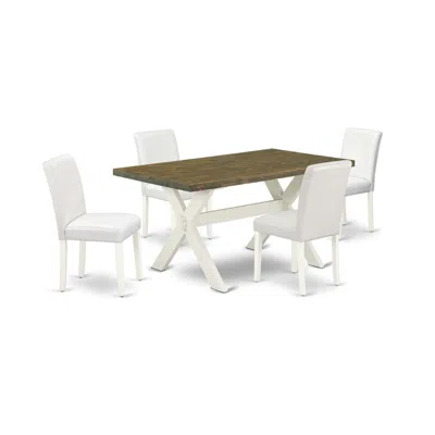 East West Furniture X076ab264-5 5-piece Awesome Dining Room Table Set An Outstanding Distressed Jacobean Kitchen Rectang