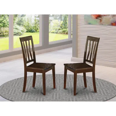 East West Furniture Antique Kitchen Chair Wood Seat With Cappuccino Finish, Set Of 2
