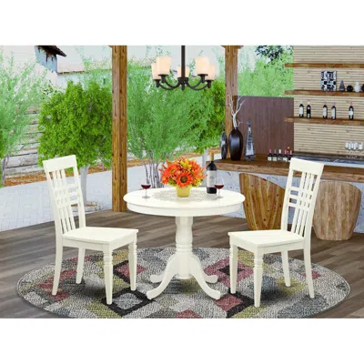 East West Furniture 3 Pc Set With A Kitchen Table And 2 Wood Kitchen Chairs Having Linen White .