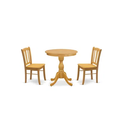 East West Furniture - Esdl3-oak-w - 3-pc Dining Room Table Set - 2 Kitchen Dining Chairs And 1 Kitchen Table (oak Finish