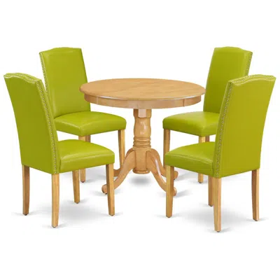 East West Furniture Dining Room Set Oak, Anen5-oak-51
