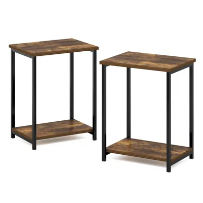 Furinno Simplistic Industrial Metal Frame End Table, 2-pack, Amber Pine