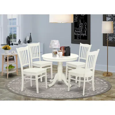 East West Furniture 5 Pc Set With A Kitchen Table And 4 Wood Kitchen Chairs In Linen White.