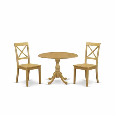 East West Furniture Dmpo3-oak-w 3 Piece Modern Dining Room Table Set - Oak Dining Room Table And 2 Oak Wooden Dining Cha