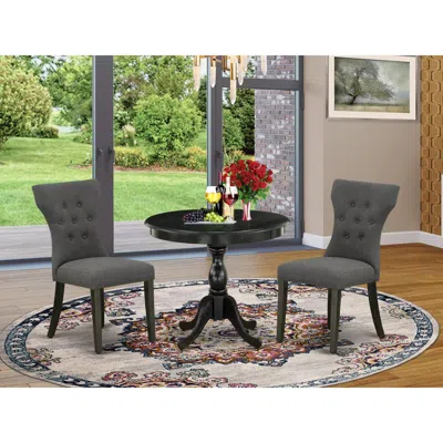 East West Furniture 3 Piece Dining Set Contains 1 Dining Table And 2 Dark Gotham Grey Linen Fabric Dining Chairs Button 