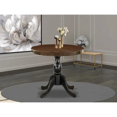 East West Furniture Kitchen Table - Walnut Table Top And Black Pedestal Leg Finish