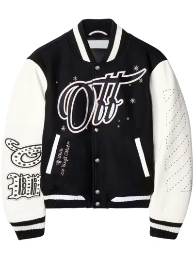 Off-white Wo Bling Stars Varsity Jacket In Black/