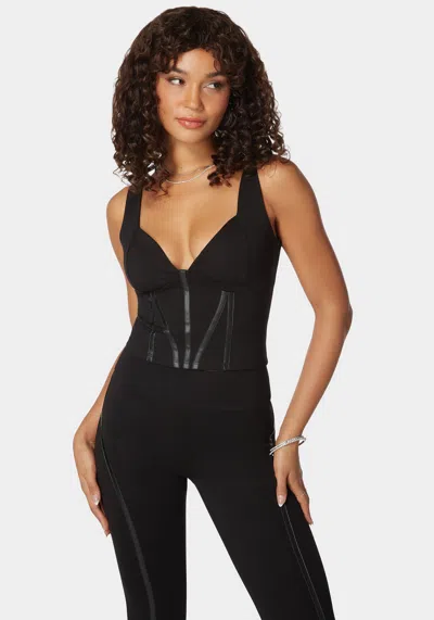 Bebe Pdr Combo Vegan Leather Corset In Black