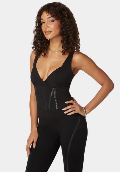Bebe Pdr Combo Vegan Leather Corset In Black