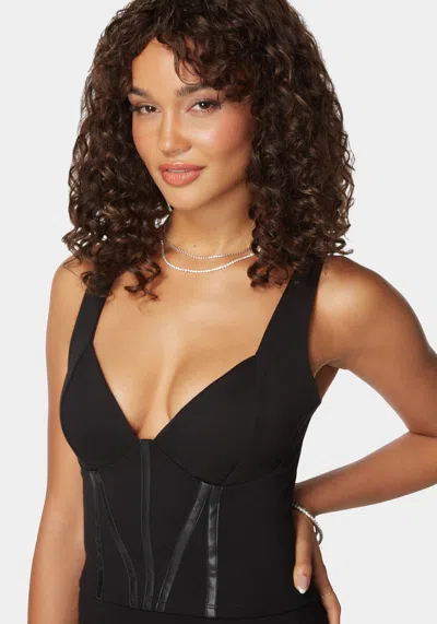 Bebe Pdr Combo Vegan Leather Corset In Black