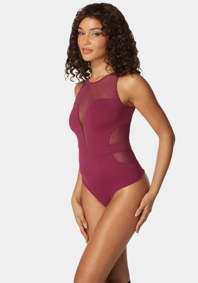 Bebe Second Skin Combo Swiss Dot Vneck Bodysuit In Purple Potion