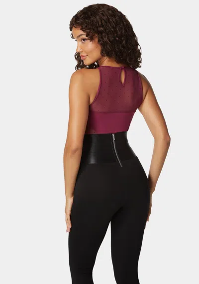 Bebe Second Skin Combo Swiss Dot Vneck Bodysuit In Purple Potion