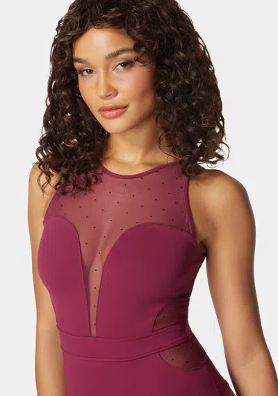 Bebe Second Skin Combo Swiss Dot Vneck Bodysuit In Purple Potion