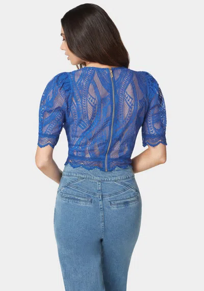 Bebe Scallop Hem Lace Trapeze Neck Top In Galactic Cobalt