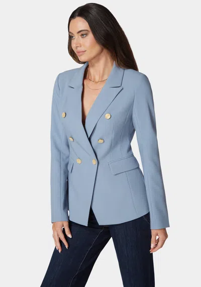 Bebe Double Breast Tailored Woven Twill Blazer In Sphere Blue