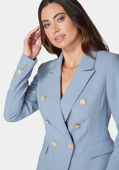 Bebe Double Breast Tailored Woven Twill Blazer In Sphere Blue