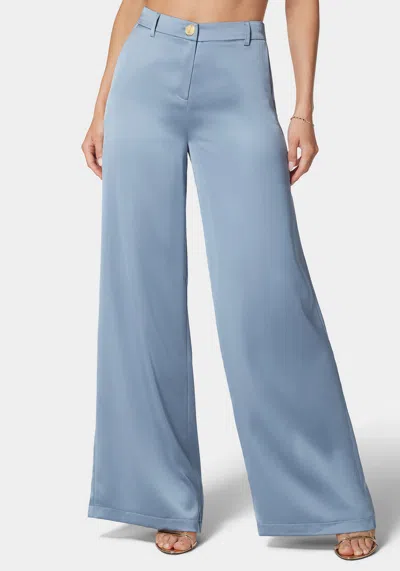 Bebe High Waist Ultra Wide Leg Satin Pant In Sphere Blue