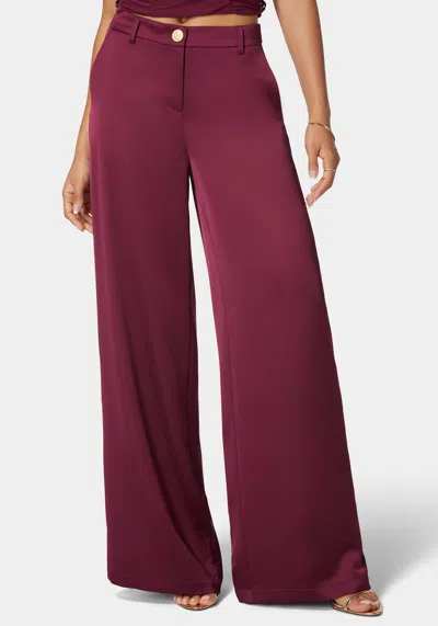 Bebe High Waist Ultra Wide Leg Satin Pant In Purple Potion