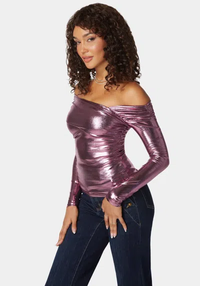 Bebe Asymmetric Draped Knit Top In Lilas