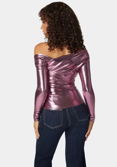 Bebe Asymmetric Draped Knit Top In Lilas