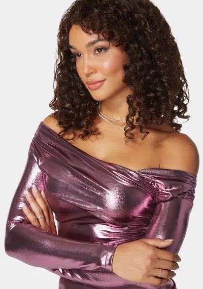 Bebe Asymmetric Draped Knit Top In Lilas