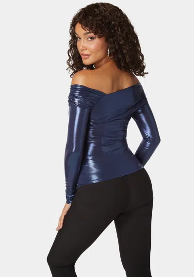 Bebe Asymmetric Draped Knit Top In Navy