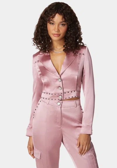Bebe Stud Detail Tailored Satin Blazer In Lilas