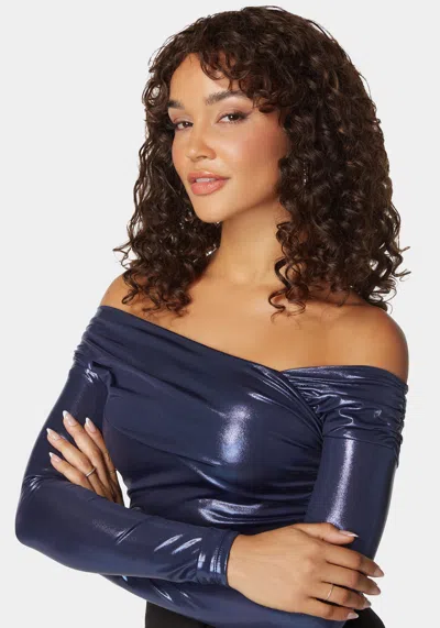 Bebe Asymmetric Draped Knit Top In Navy