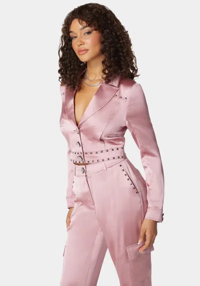 Bebe Stud Detail Tailored Satin Blazer In Lilas