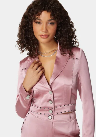 Bebe Stud Detail Tailored Satin Blazer In Lilas