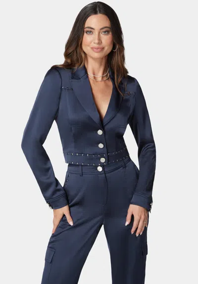 Bebe Stud Detail Tailored Satin Blazer In Navy