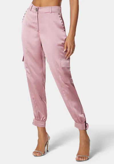 Bebe Natural Waist Stud Detail Satin Jogger Pant In Lilas