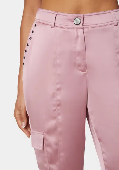 Bebe Natural Waist Stud Detail Satin Jogger Pant In Lilas