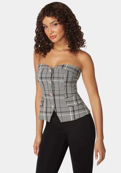 BEBE TAILORED BUTTON TRIM NOVELTY JACQUARD CORSET 