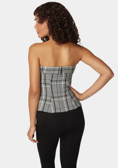 Bebe Tailored Button Trim Novelty Jacquard Corset In Black,white Alyssum