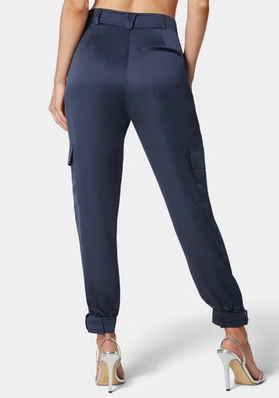 Bebe Natural Waist Stud Detail Satin Jogger Pant In Navy