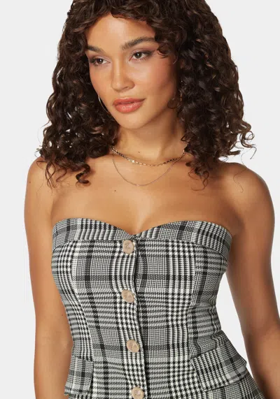 Bebe Tailored Button Trim Novelty Jacquard Corset In Black,white Alyssum