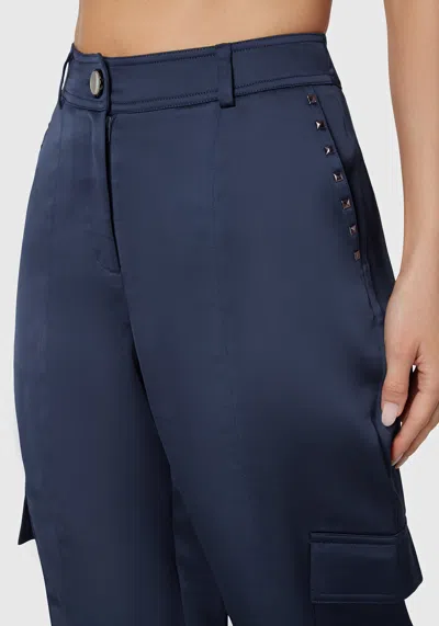 Bebe Natural Waist Stud Detail Satin Jogger Pant In Navy