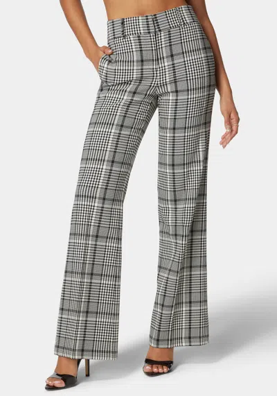 Bebe High Waist Belted Novelty Wide Leg Pant In Black,white Alyssum