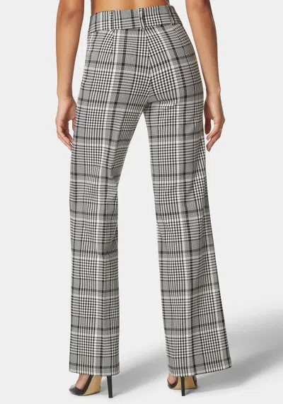 Bebe High Waist Belted Novelty Wide Leg Pant In Black,white Alyssum
