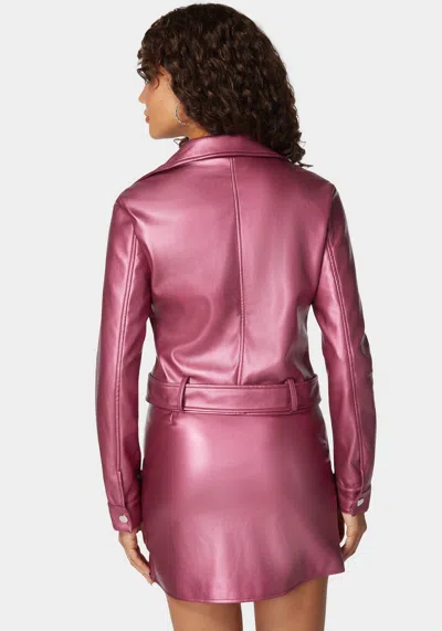 Bebe Metallic Vegan Leather Zipper Detail Moto Jacket In Pink Rose
