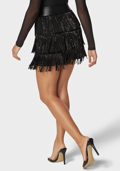 Bebe Suede Fringe Combo Vegan Leather Studded Skirt In Black