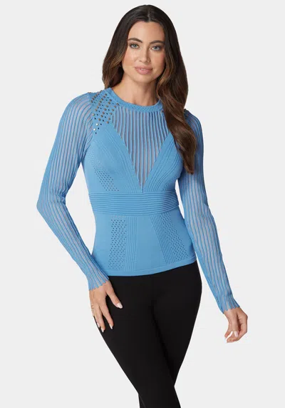 Bebe Stud Detail Shadow Stripe Sweater Top In Sphere Blue