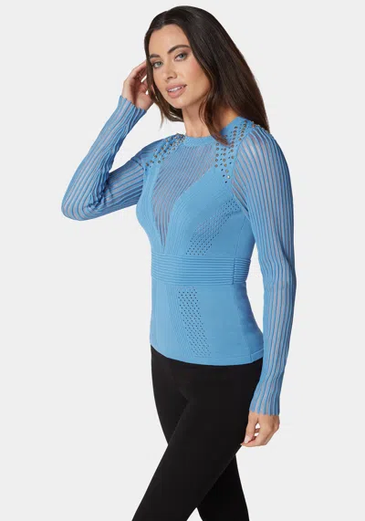 Bebe Stud Detail Shadow Stripe Sweater Top In Sphere Blue