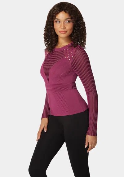 Bebe Stud Detail Shadow Stripe Sweater Top In Purple Potion