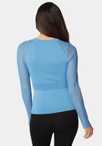 Bebe Stud Detail Shadow Stripe Sweater Top In Sphere Blue