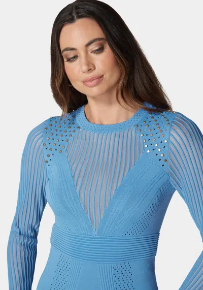 Bebe Stud Detail Shadow Stripe Sweater Top In Sphere Blue