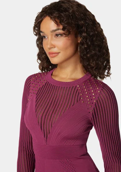 Bebe Stud Detail Shadow Stripe Sweater Top In Purple Potion