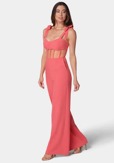 Bebe Self Tie Strap Corset Wide Leg Jumpsuit In Pink Rose