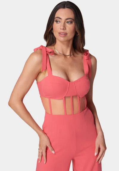 Bebe Self Tie Strap Corset Wide Leg Jumpsuit In Pink Rose